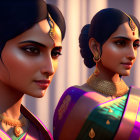 Traditional Indian Attire with Gold Jewelry on Two Women