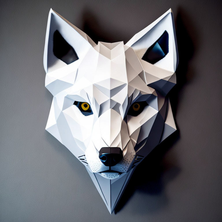 Geometric Paper Art Wolf Head Sculpture with Sharp Angles