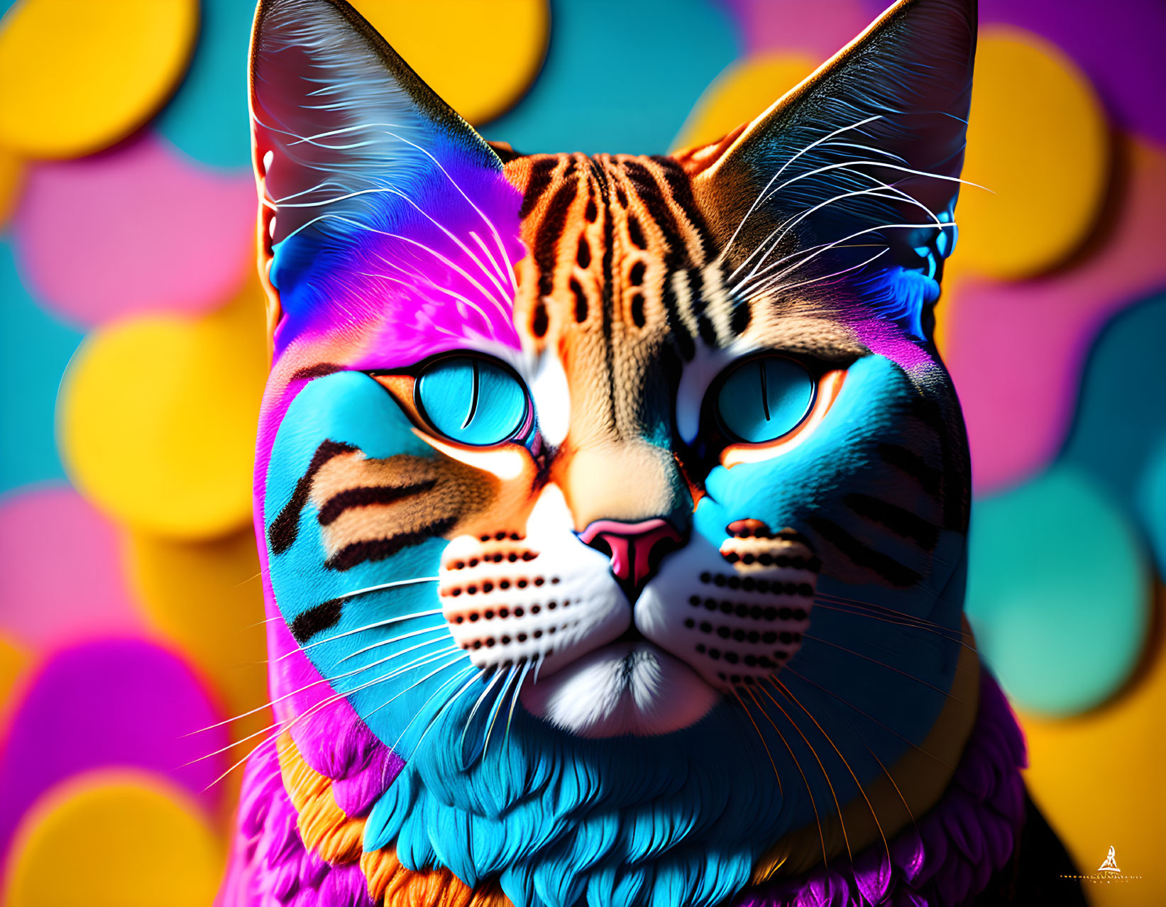 Colorful Stylized Cat Art Against Colorful Circle Backdrop