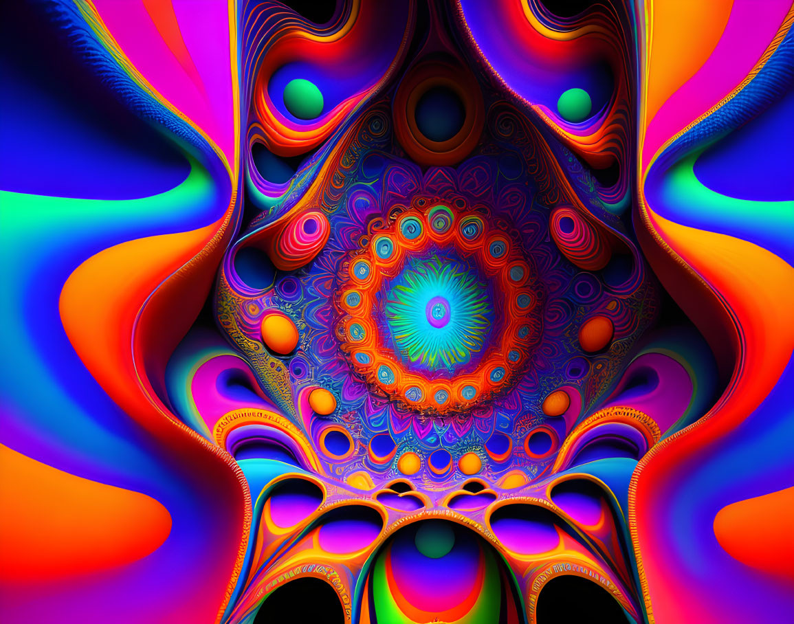 Colorful Psychedelic Fractal Image with Spiral and Bold Patterns