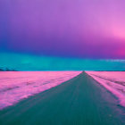 Vibrant aurora illuminating icy landscape with crack under starlit sky