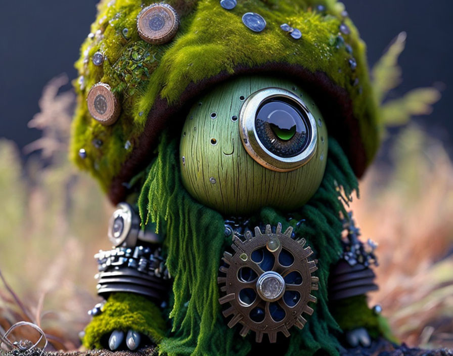 Green moss-covered creature with large eye and gear-like adornments