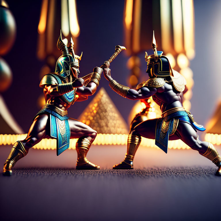 Detailed Animated Egyptian Warrior Figures in Combat Poses with Traditional Armor