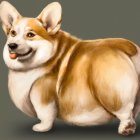 Fluffy Tricolor Pembroke Welsh Corgi on Green Background