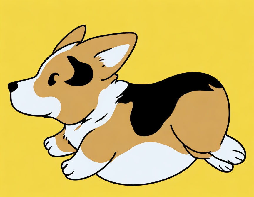 Brown, White, and Black Corgi on Yellow Background