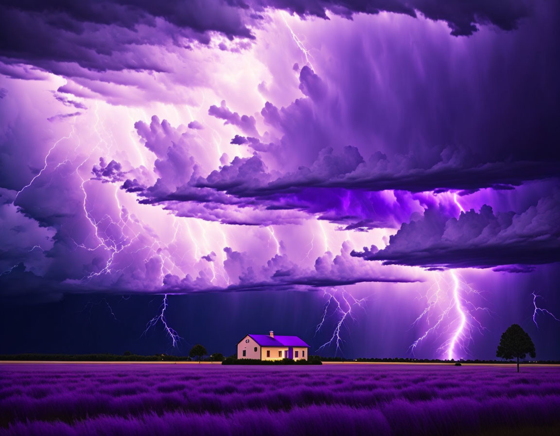 Intense lightning strikes in vibrant thunderstorm scene