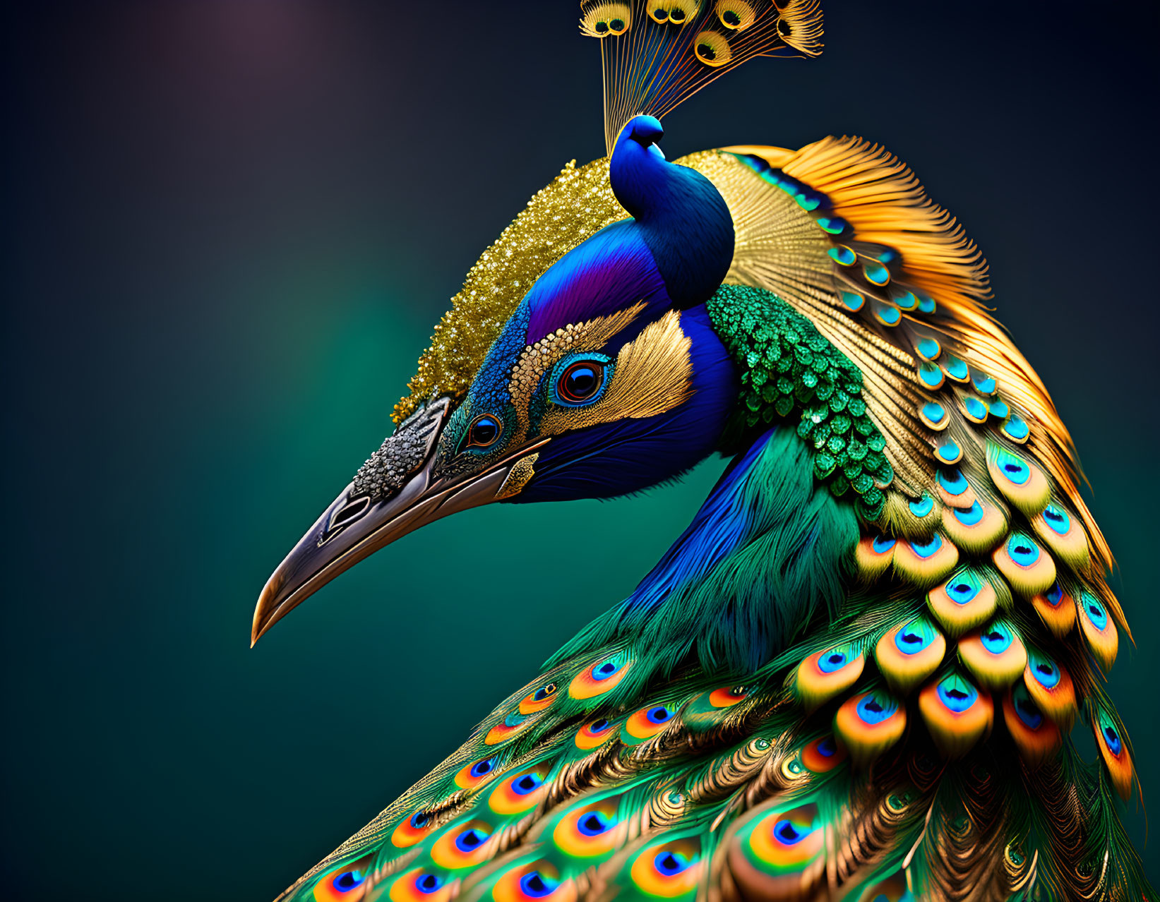 Colorful Close-Up of Peacock's Iridescent Plumage