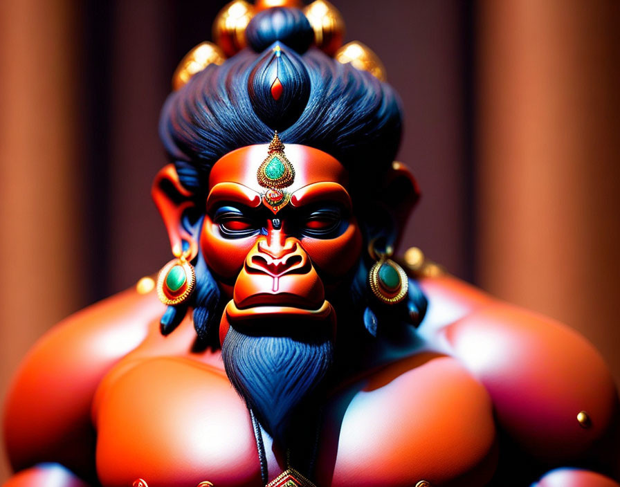 Vibrant Lord Hanuman bust with intense expression and traditional adornments