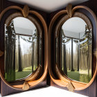 Surreal image: Wooden doors open to distorted forest