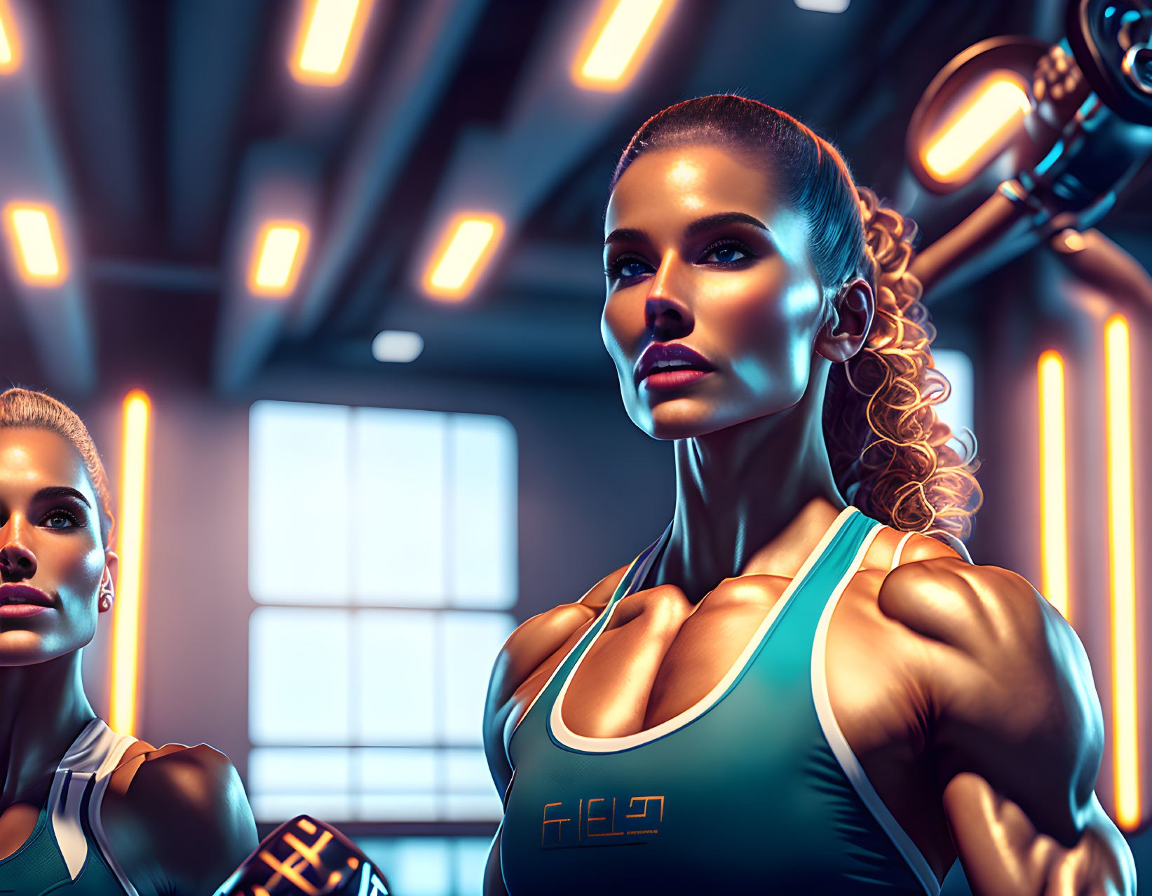 Blond Female Athlete in Futuristic Gym Setting