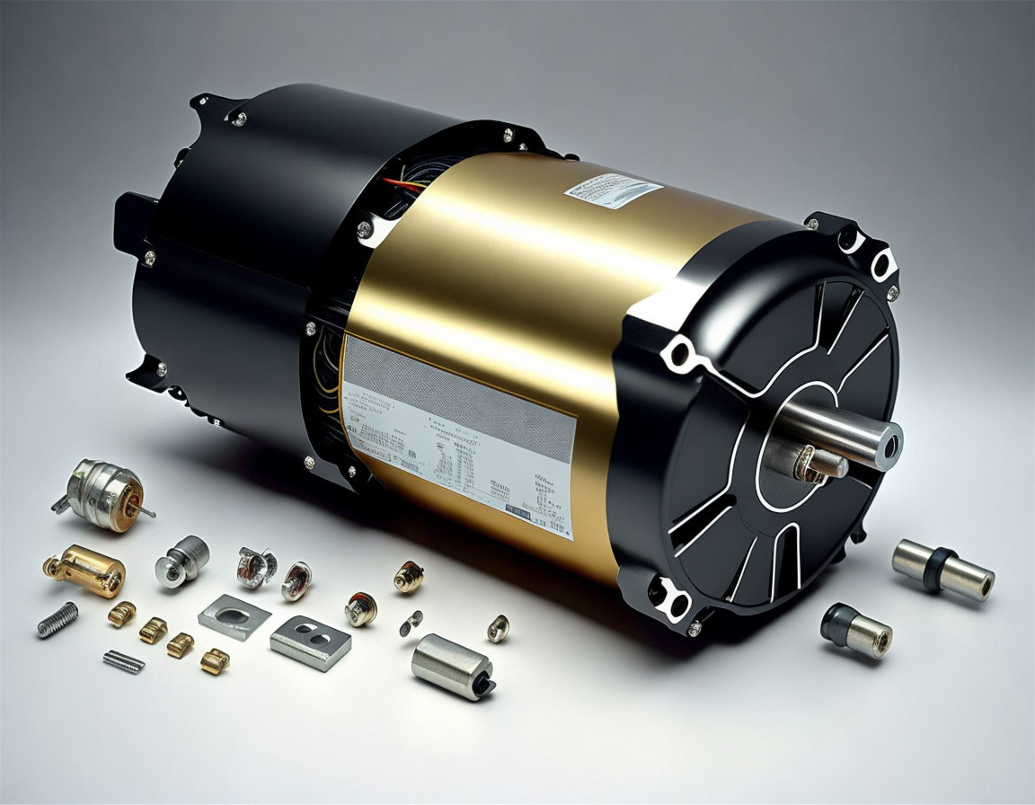 Detailed Components of Electric Motor on Grey Background