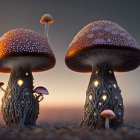 Luminescent Oversized Mushrooms Fantasy Illustration