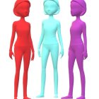 Three Stylized Figurines with Gradient Coloring and Intricate Hairstyles