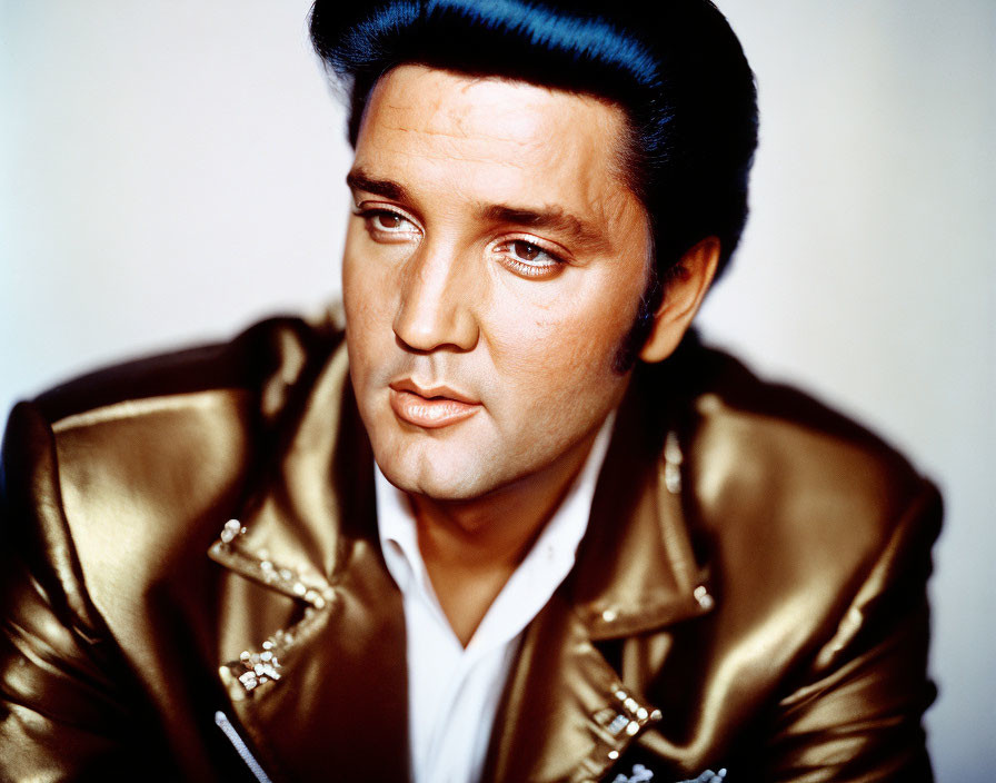 Man with Blue Hairstyle in Gold Jacket Portrait