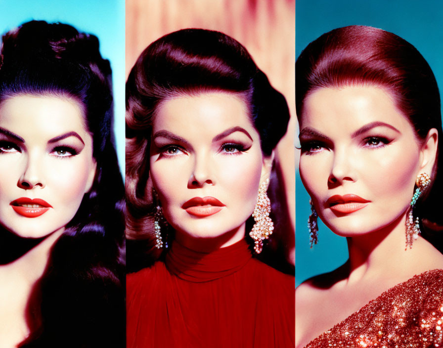 Vintage Glamour: Three Portraits of Woman with Varied Backgrounds, Hairstyles, and Out