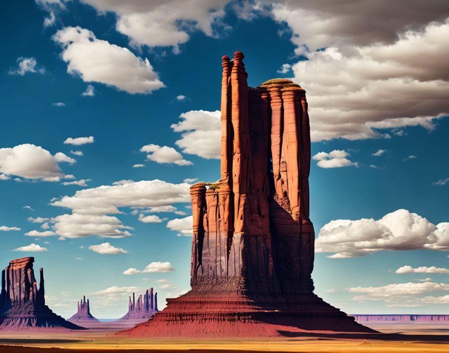 Red Sandstone Rock Formations Towering in Desert Landscape