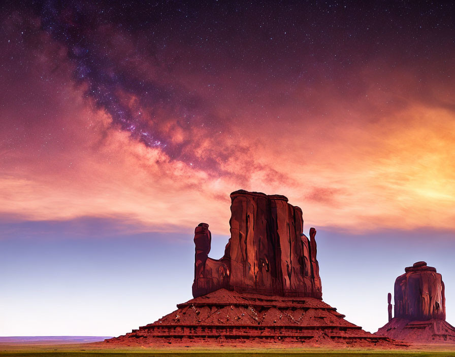 Starry Night Sky and Milky Way over Red Rock Formations at Twilight