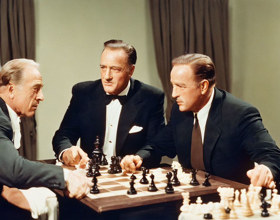 Men in Suits and Bow Ties Playing Chess