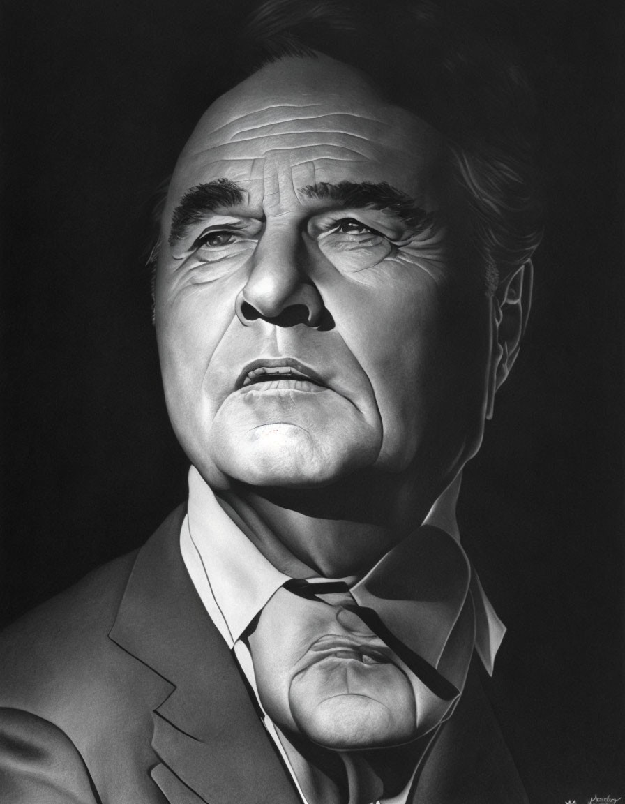 Monochrome portrait of serious elderly man in formal attire