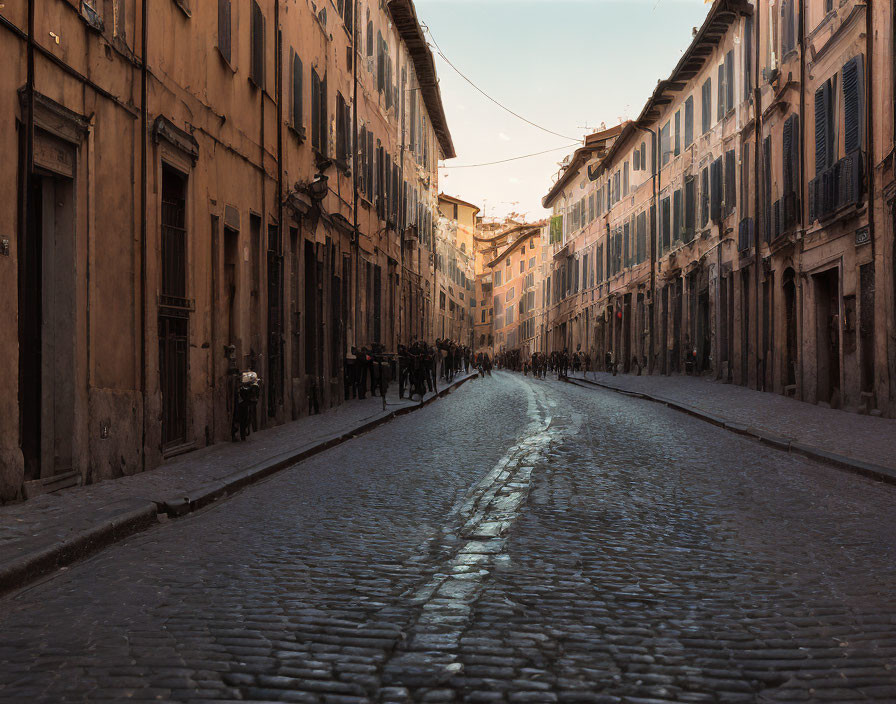 Historic European city: Serene scene of cobbled street and old buildings