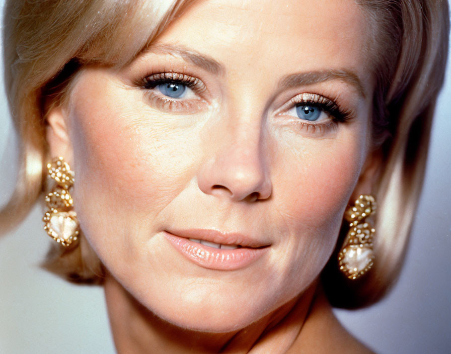 Blonde Woman with Blue Eyes and Large Earrings