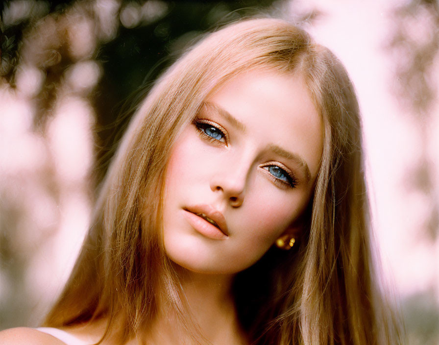 Blonde Woman with Blue Eyes and Subtle Makeup Portrait