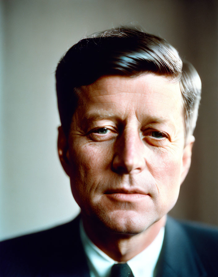 Dark-haired man in suit and tie with focused expression portrait.