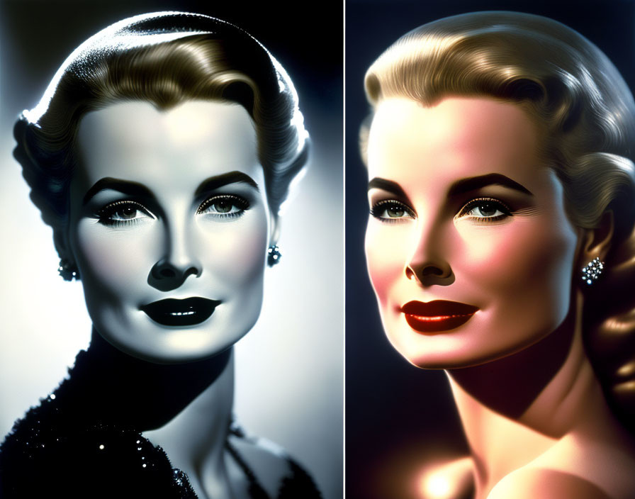 Elegant vintage portrait of a woman with dual-tone lighting effect