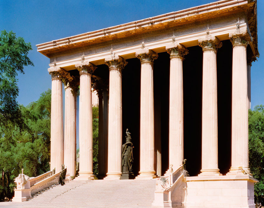 Neoclassical Building with Corinthian Columns and Statue