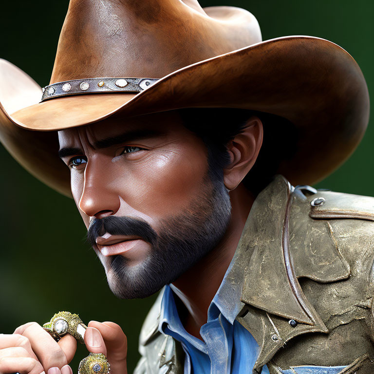 Detailed Hyper-Realistic Illustration of Rugged Man in Cowboy Hat