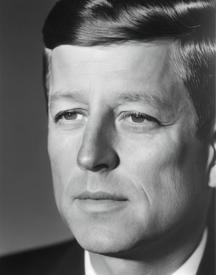 Monochrome portrait of male with side parting hairstyle, gazing sideways