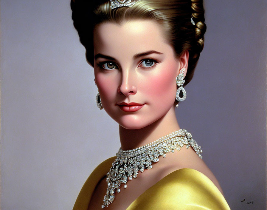 Woman Portrait with Elegant Updo Hairstyle and Diamond Jewelry