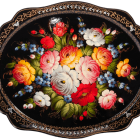 Colorful Floral Arrangement on Dark Oval Background with Ornate Frame