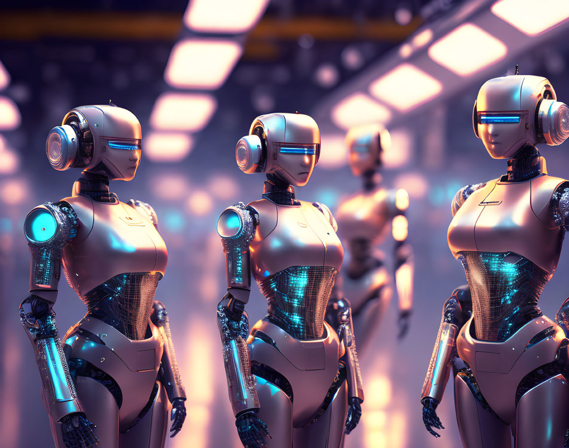 Advanced humanoid robots under bright lights