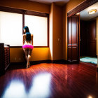 Person Standing by Window in Warmly Lit Room with Elegant Decor