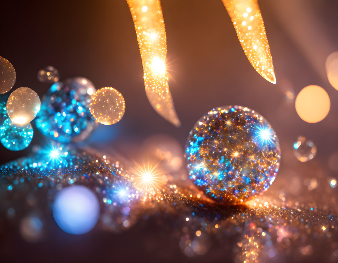 Sparkling orbs and bokeh lights in warm, magical ambiance