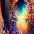 Fantasy floral gateway in vibrant digital artwork