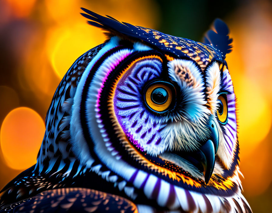 Colorful Owl Image with Detailed Feathers and Orange Eyes