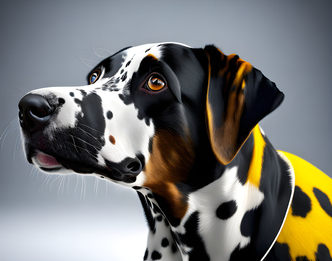 Dalmatian Dog with Black and White Spotted Coat and Brown Eyes