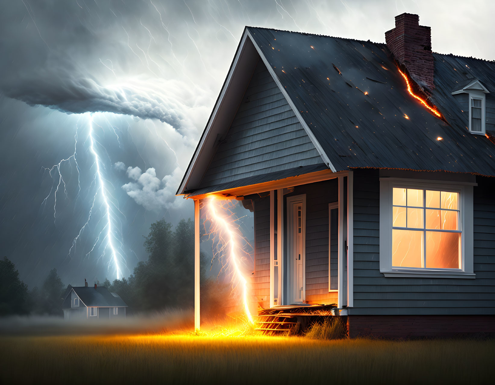 House Struck by Lightning in Severe Thunderstorm