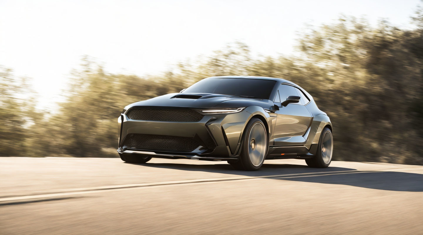 Sleek Modern Sports Car in Motion on Open Road