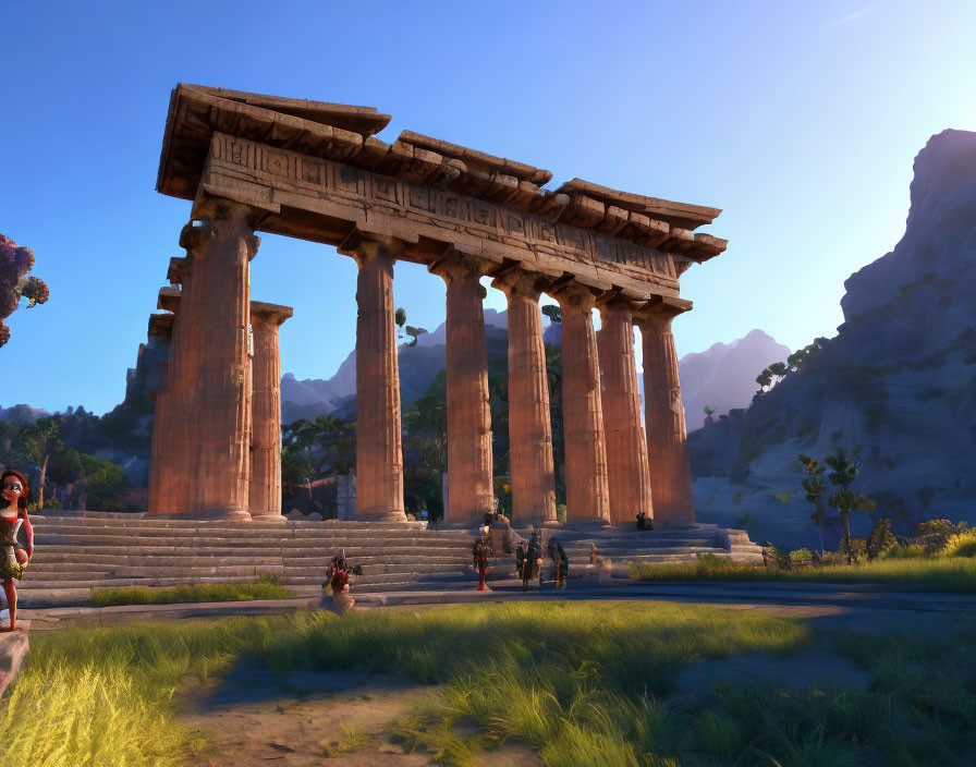 Ancient Greek temple ruins with columns in video game setting