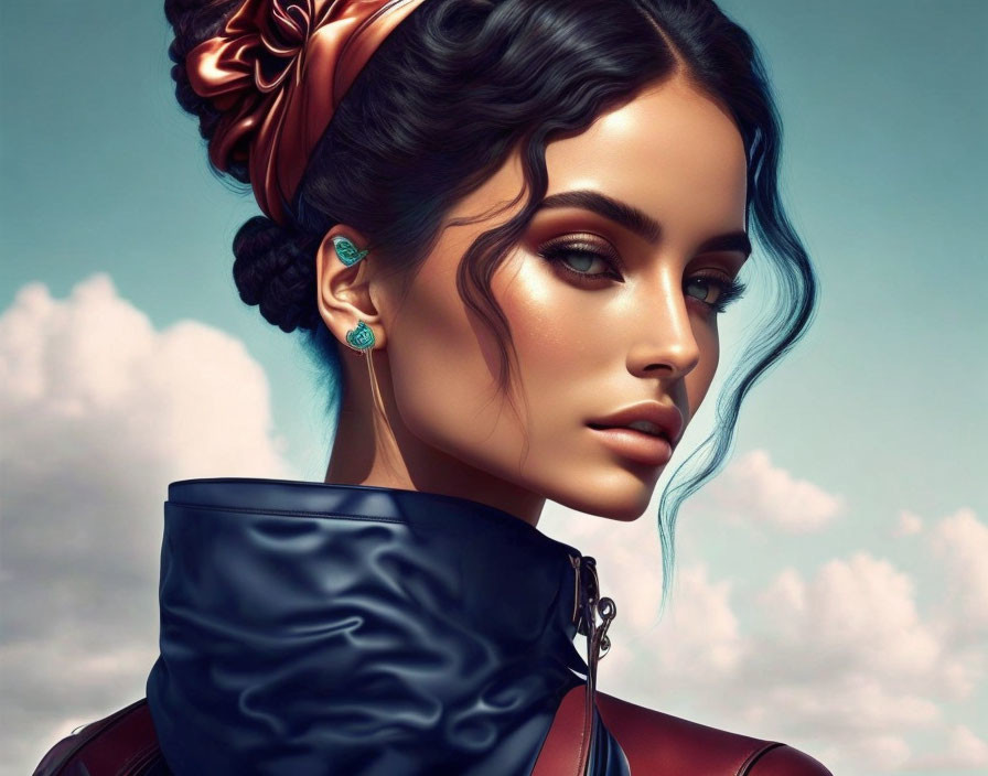 Detailed Digital Portrait of Woman with Updo & Stylish Accessories