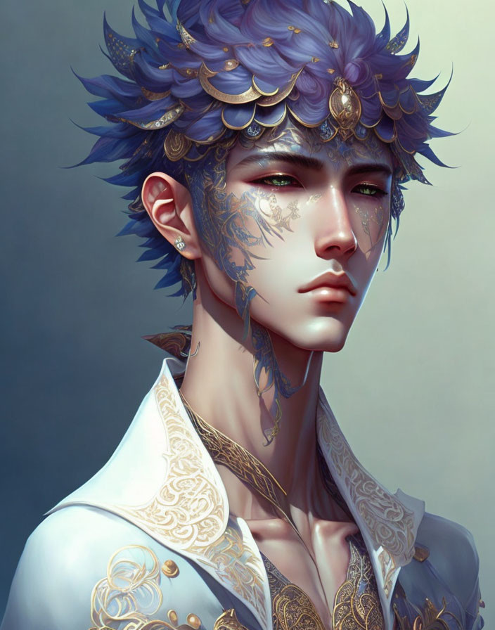 Detailed Digital Illustration of Person in Ornate Golden Headpiece