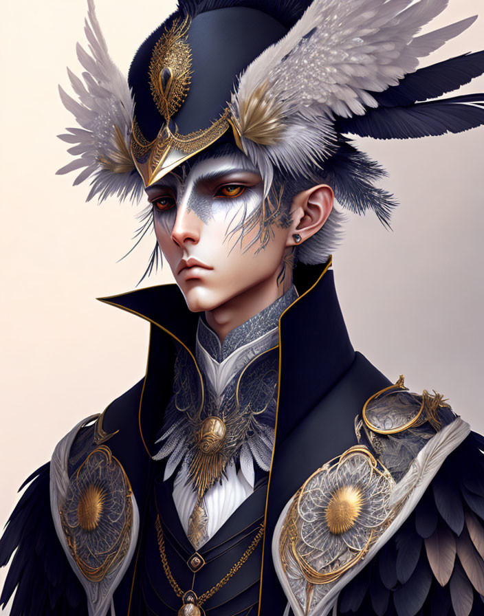 Elaborate Feathered Headgear and Golden Ornaments Portrait