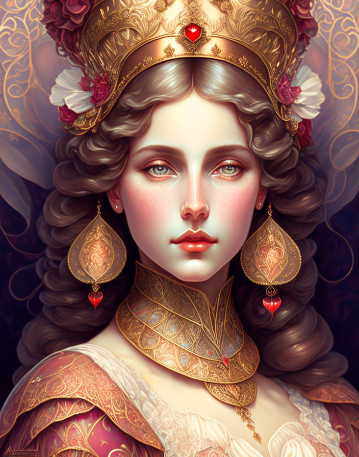 Regal woman digital artwork with gold accessories & armor