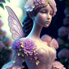 Fantasy fairy digital artwork with floral tiara and delicate wings