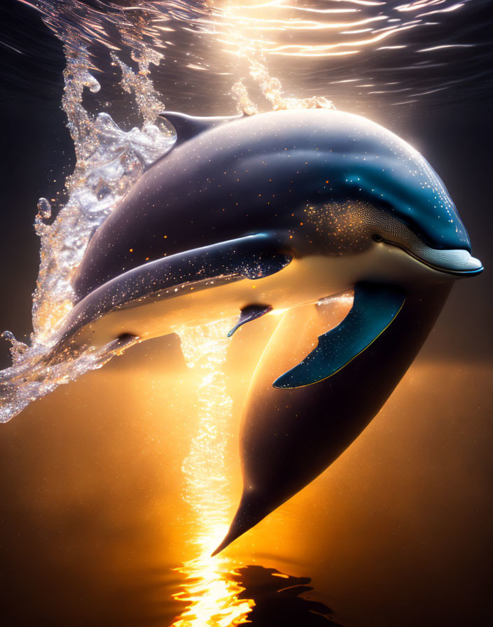 Graceful Dolphin Leaping in Golden Light with Splashes