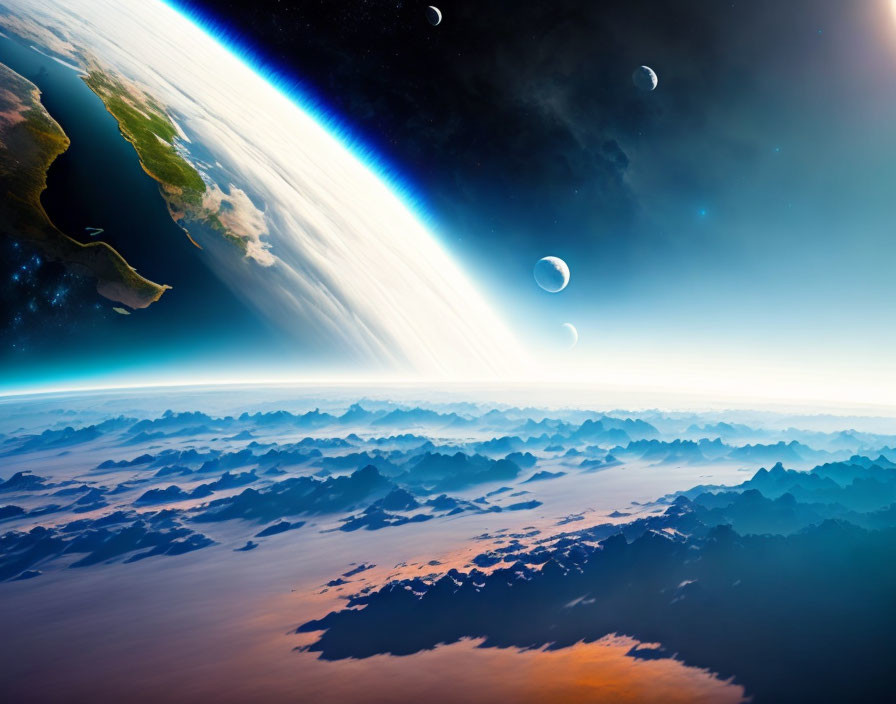 Vibrant Space Vista with Earth's Curvature and Celestial Bodies