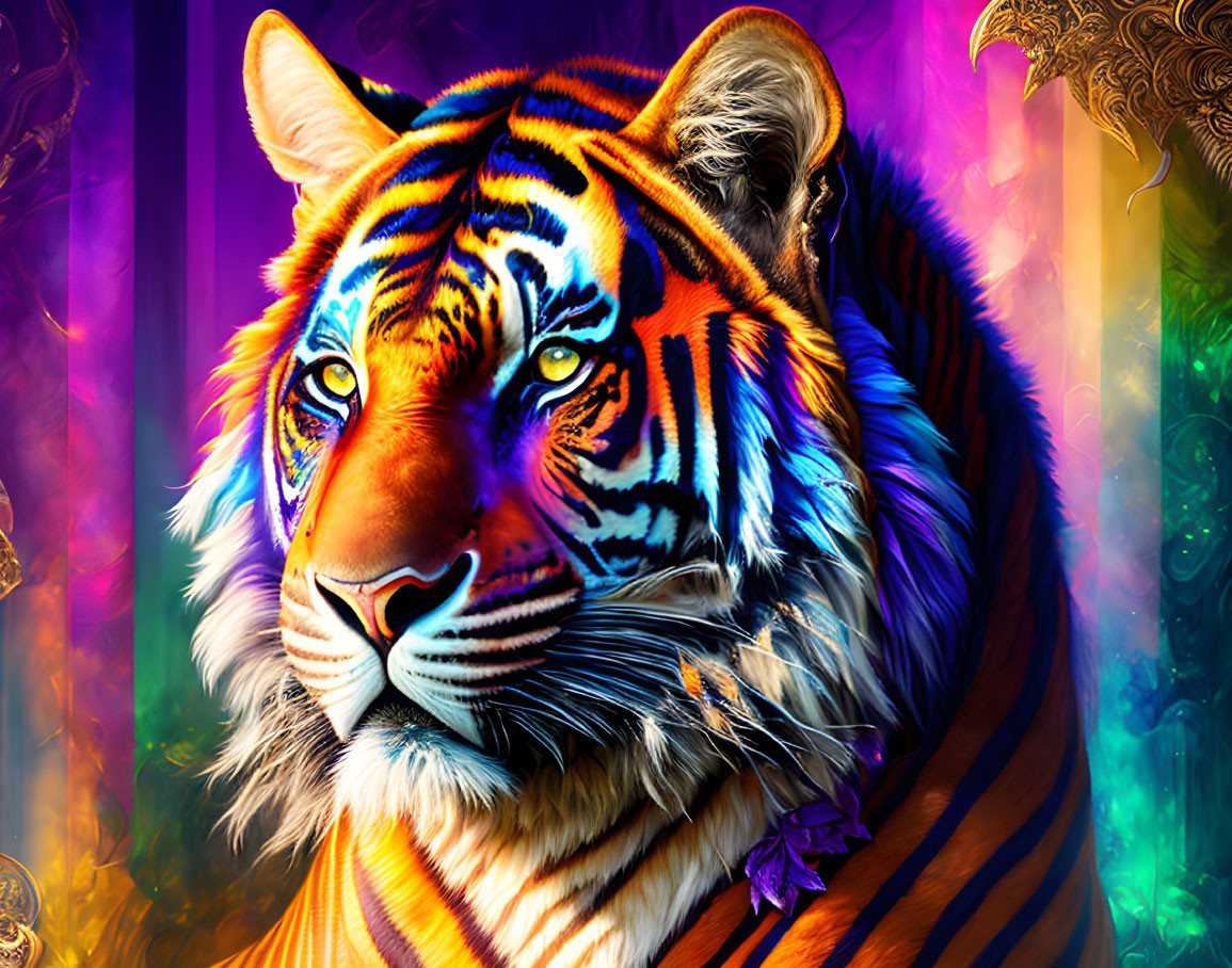 Colorful Tiger Image with Intricate Patterns on Abstract Background